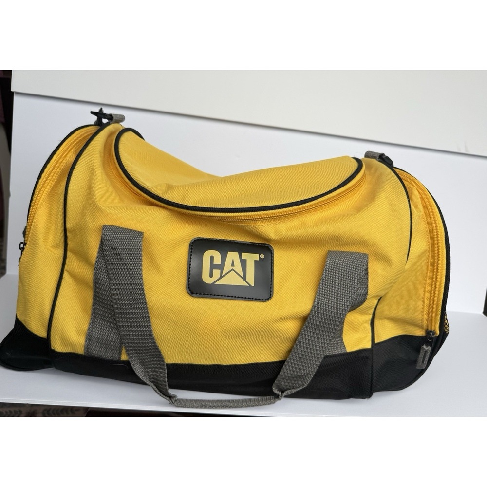CAT Caterpillar Yellow Black Duffel Gym Bag Travel Weekender  16" Shoulder Strap